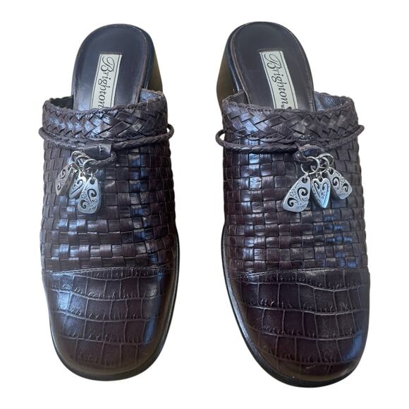BRIGHTON Y2K Franki Basket Weave Leather Slip-On Mule Clogs Sz 8 Brown - Picture 1 of 7